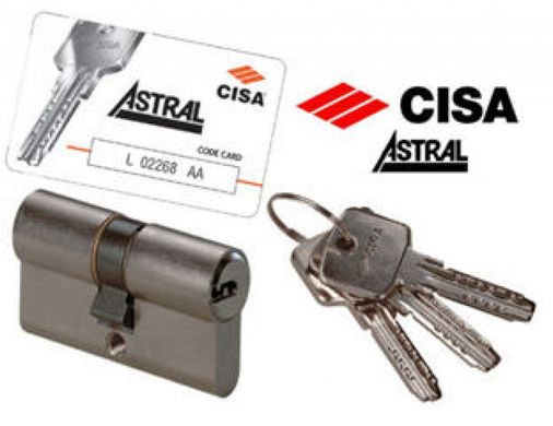 Дверной цилиндр CISA Astral 65мм (30х35) хром (ключ-ключ)