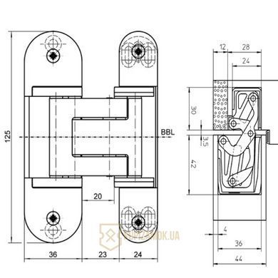 Скрытая дверная петля Tectus TE 311 3D FVZ 44 Simonswerk Хром Матовый
