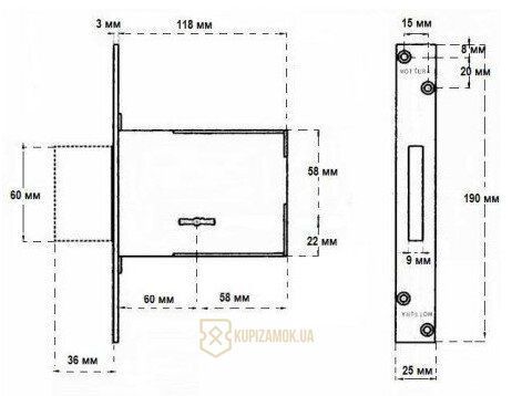 Замок врезной Mottura 40.701 (40701700053) реверсивный