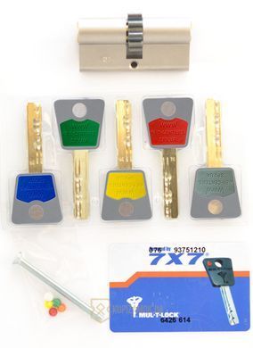 Дверной цилиндр Mul-t-lock 7x7 62mm (27x35) Никель-сатин (ключ-ключ) GCW