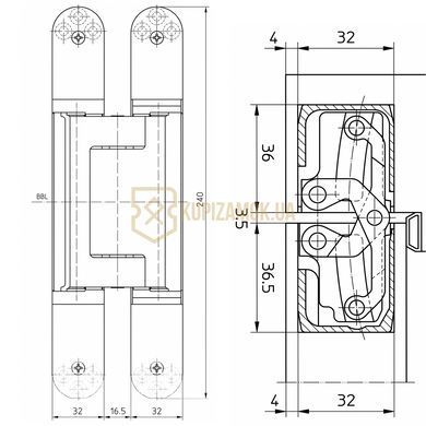 Прихована дверна петля Tectus TE 640 3D F1 200кг Simonswerk Хром Матовий