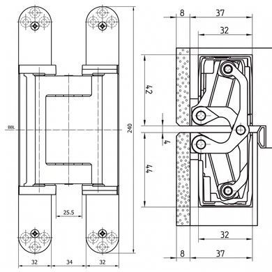 Скрытая дверная петля Tectus TE 640 3D A8 160кг Simonswerk Хром Матовый