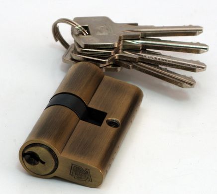 Дверний циліндр англійський RDA 60мм (30х30) ключ-ключ антична латунь 5 ключів