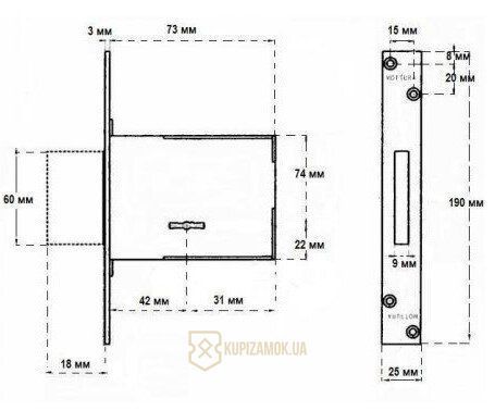 Замок врезной Mottura 40.751 ( 40751420056) реверсивный (без ответной планки)