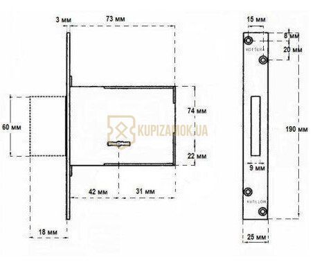 Замок врізний Mottura 40.751 ( 40751420056) реверсивний (без відповідної планки)