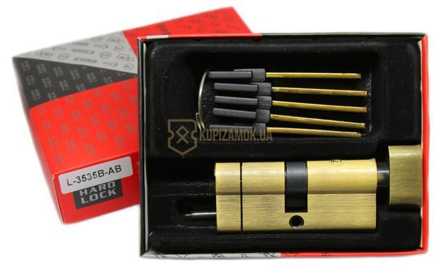 Дверний циліндр HardLock L-серія 60мм (30х30Т) Бронза (ключ-тумблер)