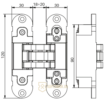 Скрытая петля OTLAV Invisacta 30x120 бронза