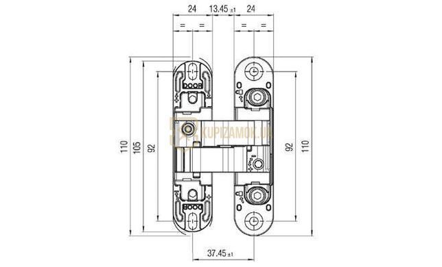 Прихована петля Hafele K1000 3D хром матовий
