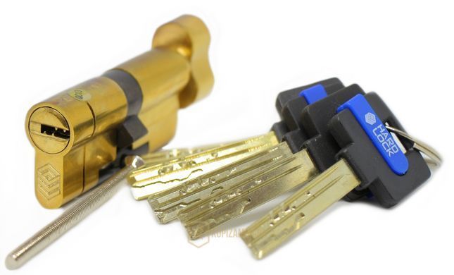 Дверной цилиндр HardLock K-серия 60мм (30х30Т) Золотой (ключ-тумблер)