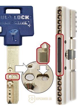 Дверной цилиндр Mul-t-lock Interactive+ 100mm (35x65) Латунь (ключ-ключ)