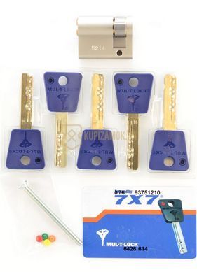 Дверний циліндр Mul-t-lock 7x7 HALF_K 44.5mm (35x9.5) Нікель-сатин (односторонній-ключ) CAM30