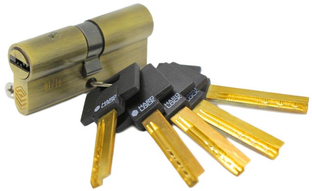 Дверной цилиндр HardLock L-series 60мм (30х30) Бронза (ключ-ключ)