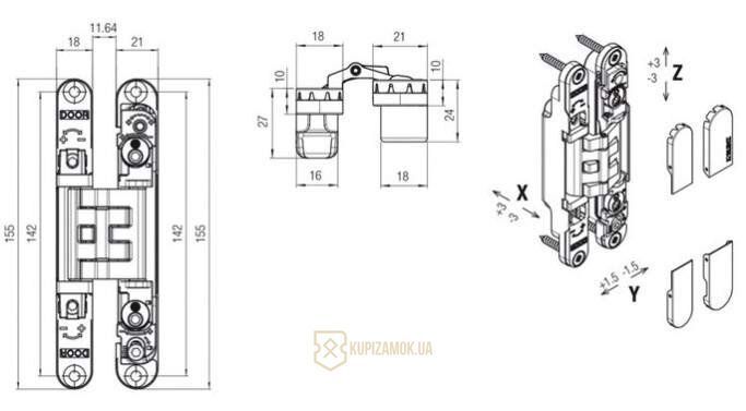 Скрытая петля Hafele K2400 хром матовый