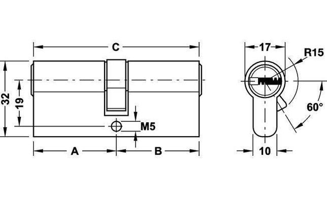 Дверний циліндр Hafele 63мм (31,5х31,5) нікель матовий (ключ-ключ)