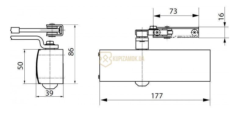Дверний доводчик GEZE TS 1500 з важільною (колінною) тягою коричневий