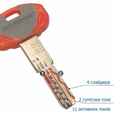 Дверний циліндр Securemme К64 40/50Т мм 5кл +1 монтажний ключ матовий хром ключ / тумблер